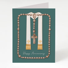 Load image into Gallery viewer, Rosary Card | Wooden Rosary and Stole | Ordination Anniversary | Green