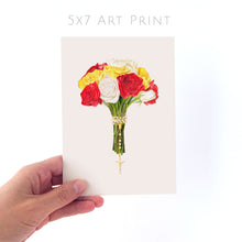 Load image into Gallery viewer, Rosary + Mixed Color Rose Bouquet | Art Print