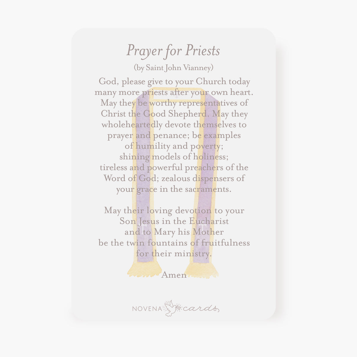 St. John Vianney Prayer Card Prayer for Priests Novena Cards