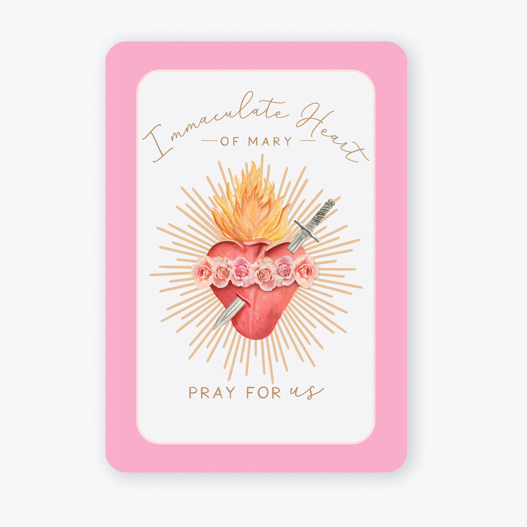 Immaculate Heart of Mary Prayer Card | Bright Pink