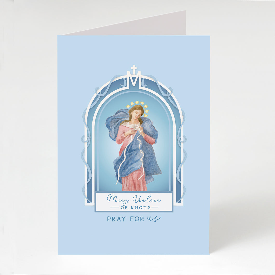 Mary, Undoer of Knots Prayer Card | Blue