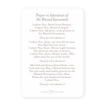 Load image into Gallery viewer, Prayer in Adoration of the Blessed Sacrament Prayer Card | Mint Green
