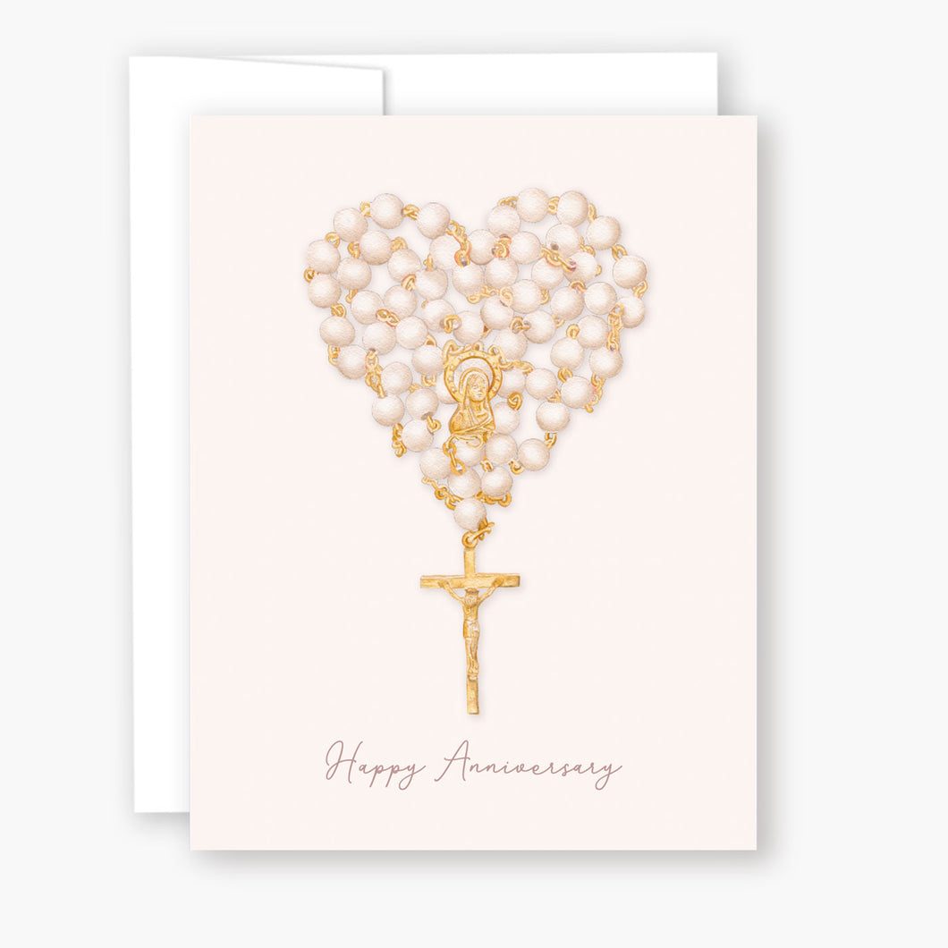 Rosary Card | Anniversary Heart | Wedding Anniversary | Beige