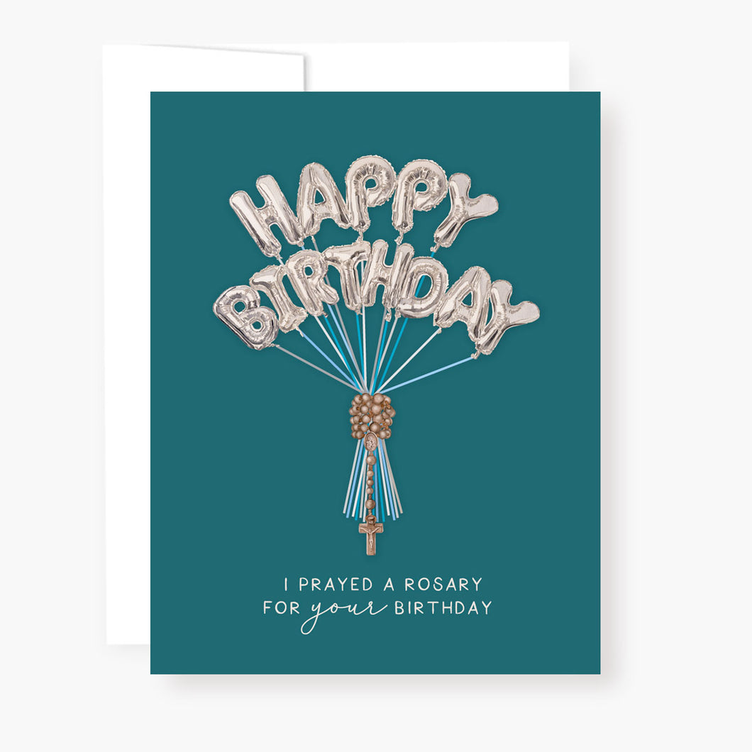 Rosary Card | Silver Birthday Balloons | Blue Green | Birthday