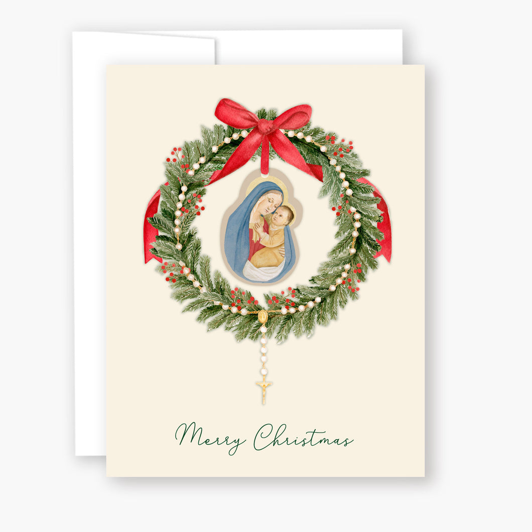 Rosary Card | Christmas Wreath | Mother and Child