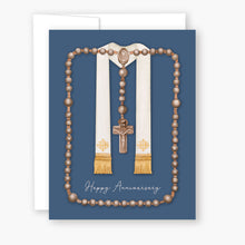 Load image into Gallery viewer, Rosary Card | Wooden Rosary and Stole | Ordination Anniversary | Blue
