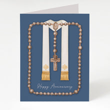 Load image into Gallery viewer, Rosary Card | Wooden Rosary and Stole | Ordination Anniversary | Blue
