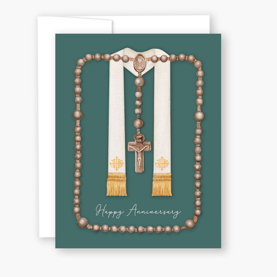 Rosary Card | Wooden Rosary and Stole | Ordination Anniversary | Green