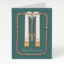 Load image into Gallery viewer, Rosary Card | Wooden Rosary and Stole | Ordination Anniversary | Green
