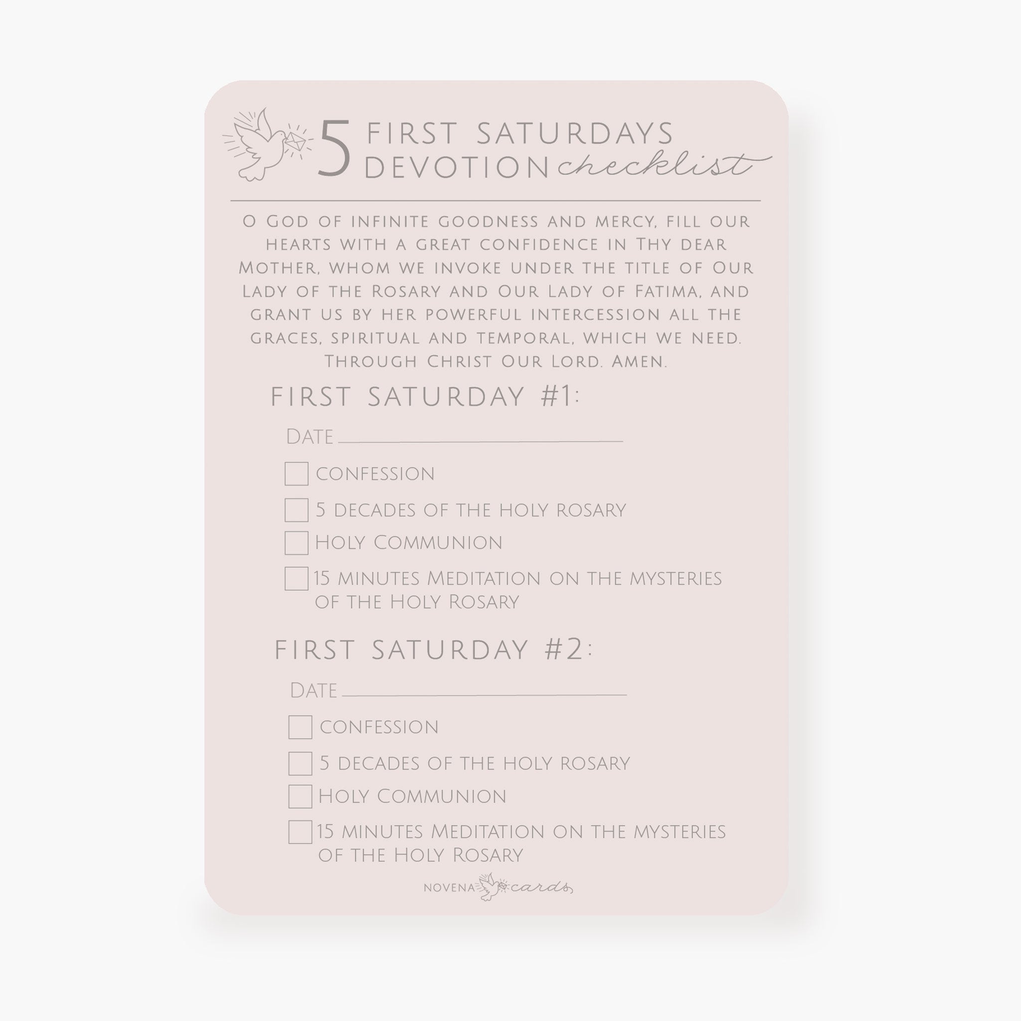 Five First Saturdays Checklist – Novena Cards
