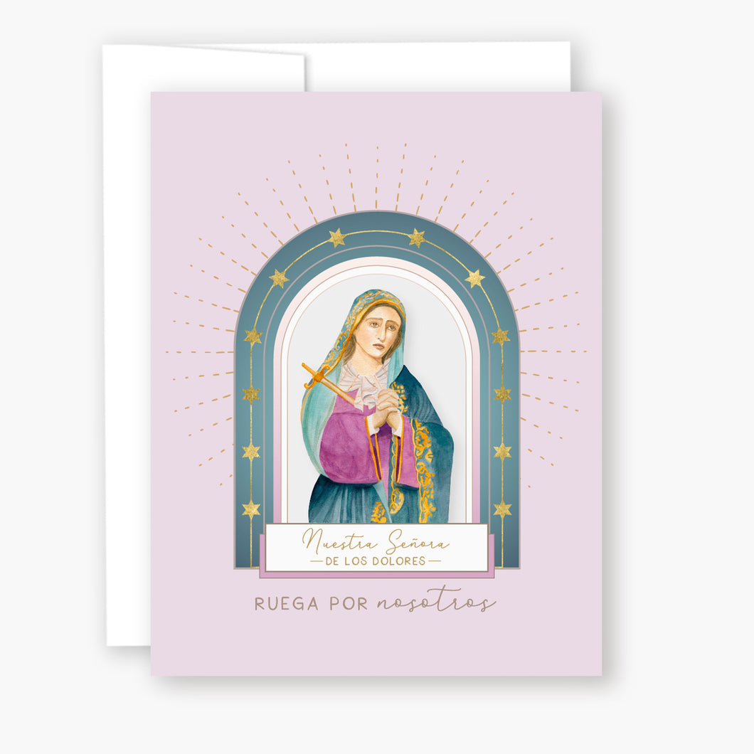 Nuestra Señora de los Dolores | Tarjeta de Novena | Morado Claro