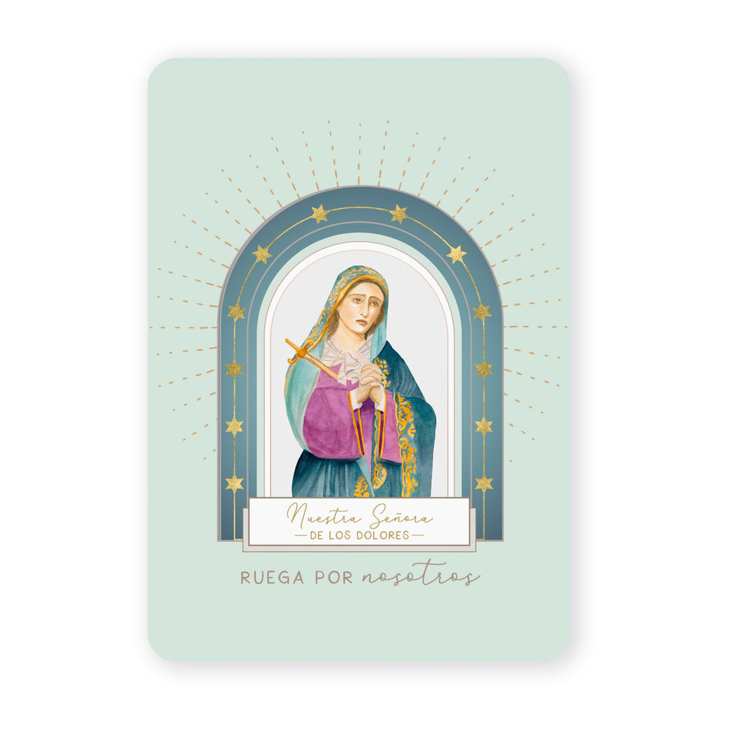 Nuestra Señora de los Dolores | Tarjeta de Oración | Verde