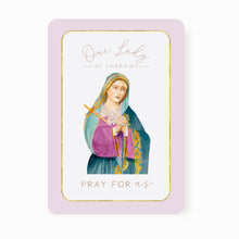 Load image into Gallery viewer, Our Lady of Sorrows Prayer Card | Pray For Us | Light Purple
