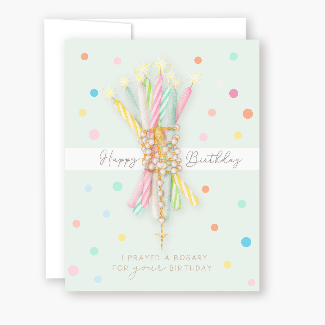 Rosary Card | Birthday Candles | Mint Green | Birthday