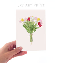 Load image into Gallery viewer, Rosary + Mixed Tulips Bouquet | Art Print
