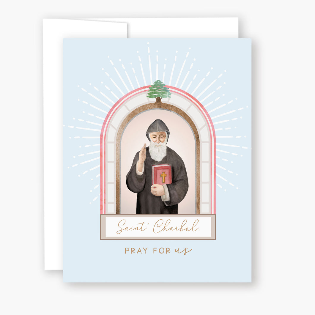 St. Charbel Novena Card | Light Blue