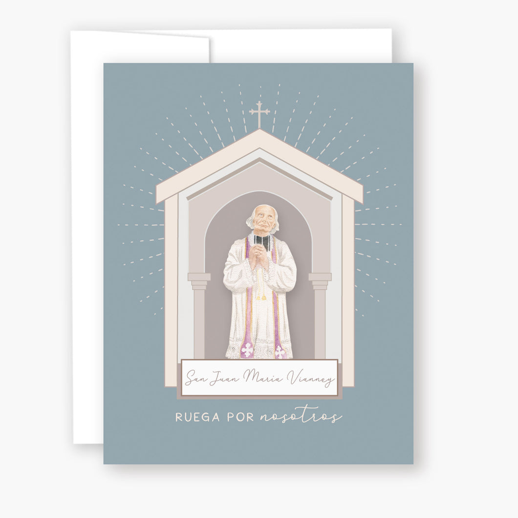 San Juan María Vianney | Tarjeta de Novena | Azul Pizarra