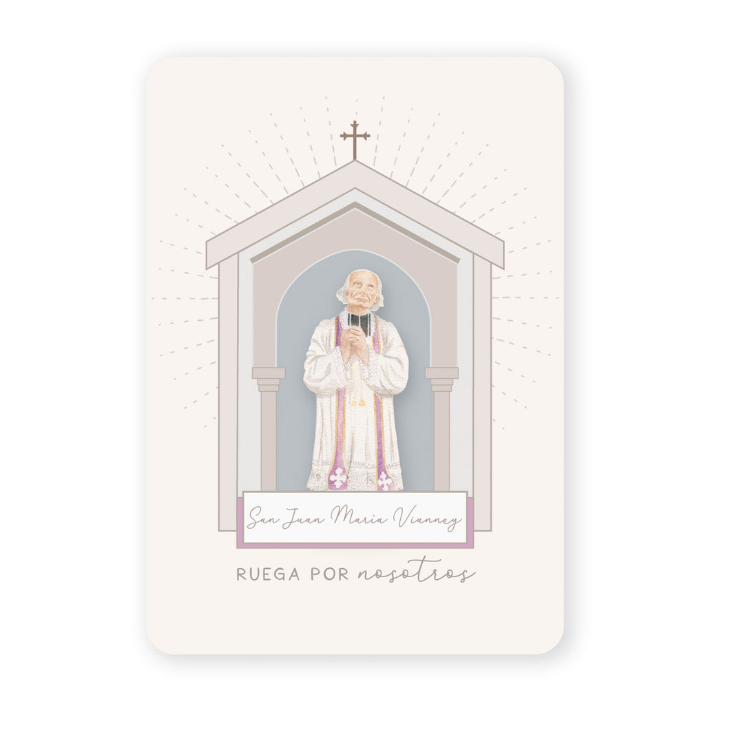 San Juan María Vianney | Tarjeta de Oración | Beige | Oración por los Sacerdotes