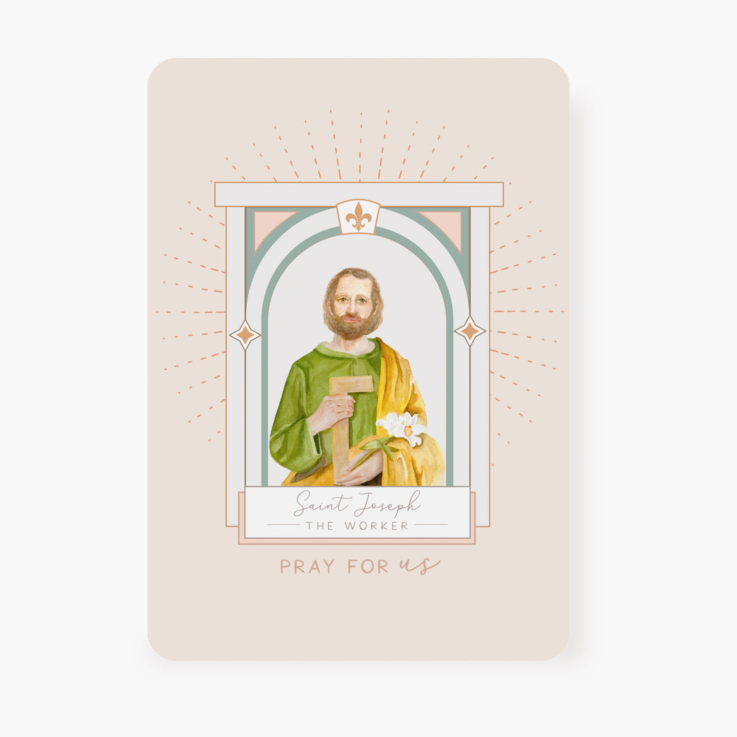 St. Joseph the Worker Prayer Card | Beige