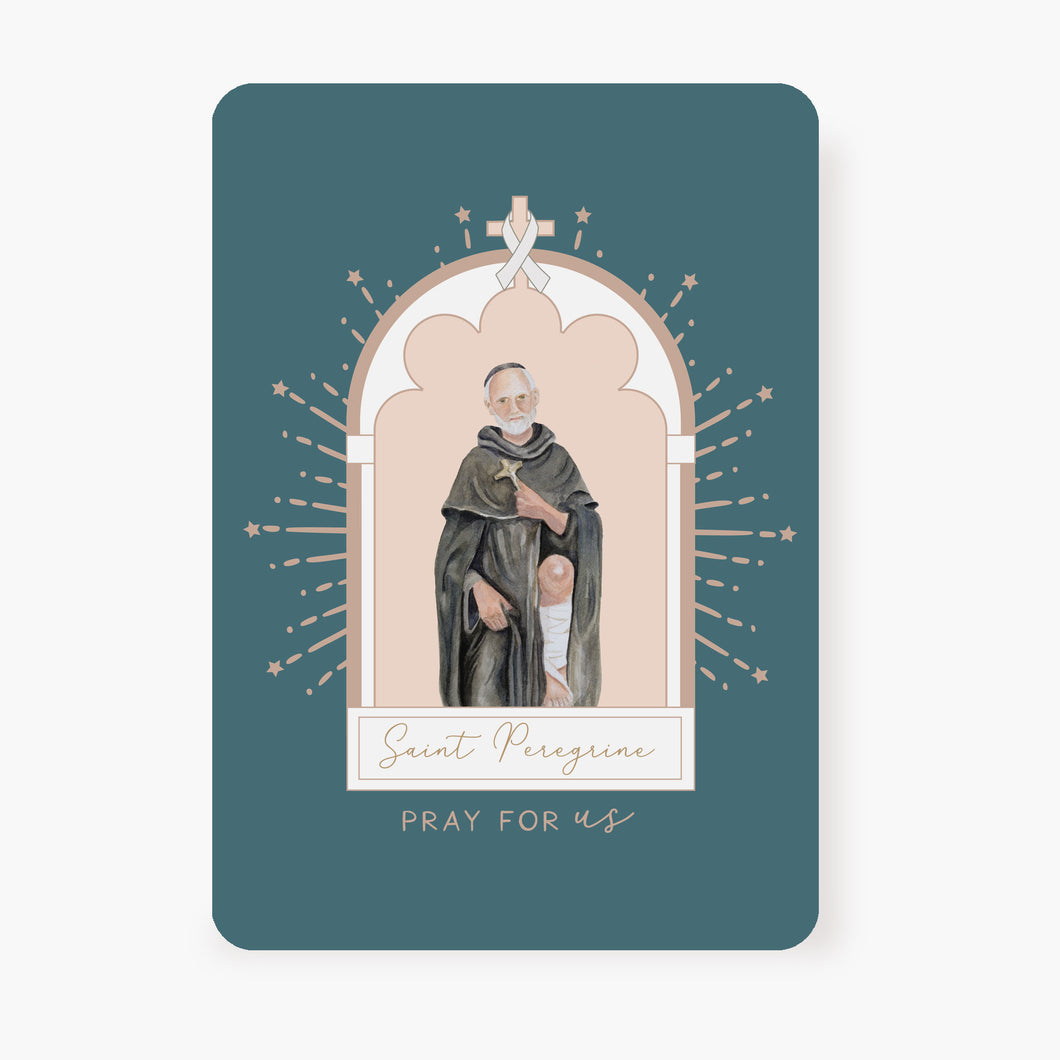 St. Peregrine Prayer Card | Blue Green